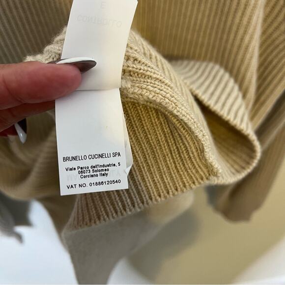 Brunello Cucinelli Ribbed Knitted Drawstring Hoodie Light Beige Mens Size XXXL - Picture 14 of 14